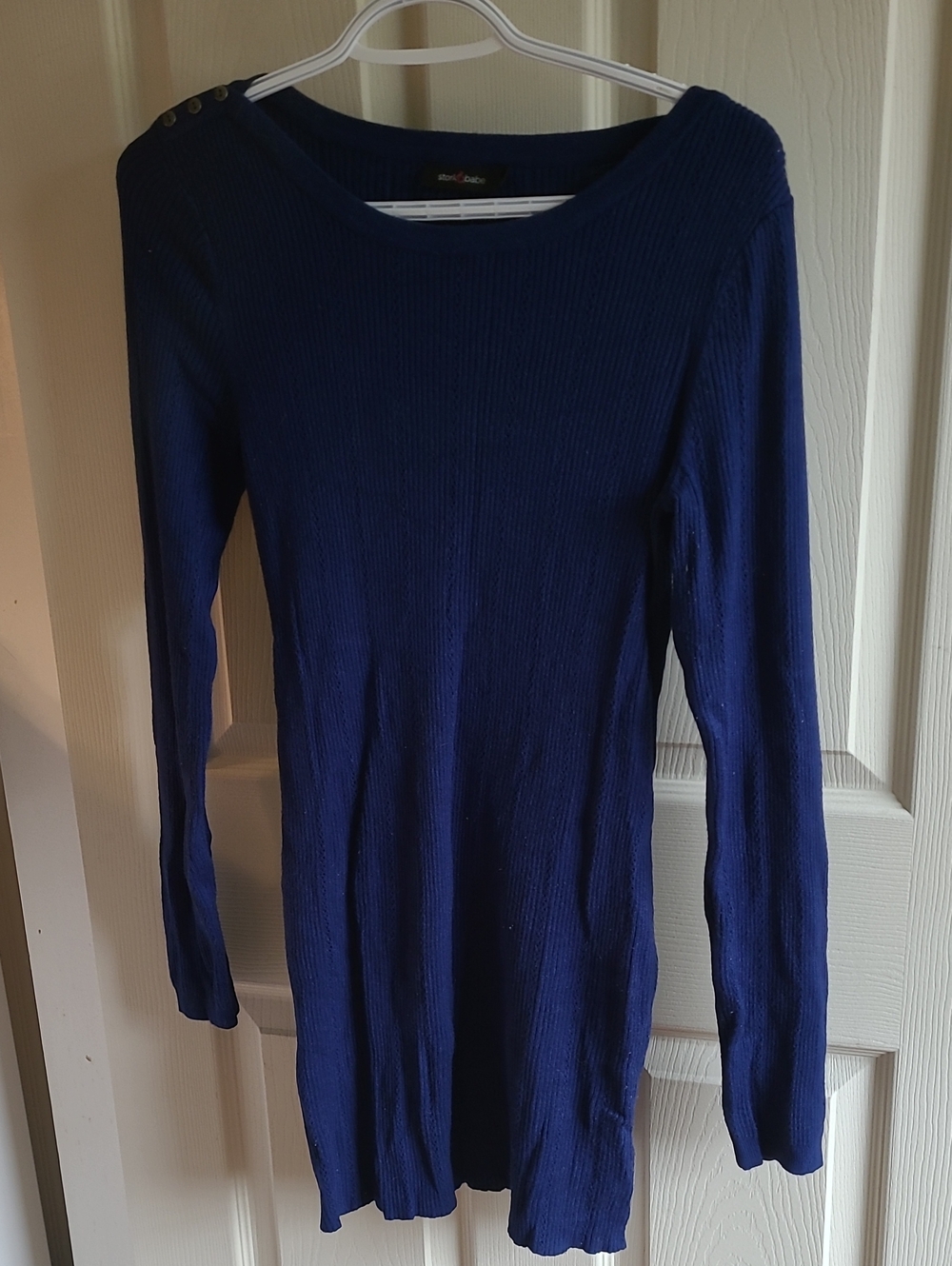 Maternity Boatneck Ribbed Long-Sleeve Top / Tunic in Navy